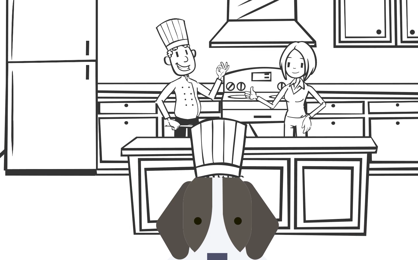 Load video: Whiteboard video showing people in a kitchen and a dog talking about how many dog treats say Made in the USA.  They may be mixed in the USA or baked in the USA, but where are their ingredients sourced from?  Pavlodoh sources all ingredients from the USA and Canada, even the packaging!